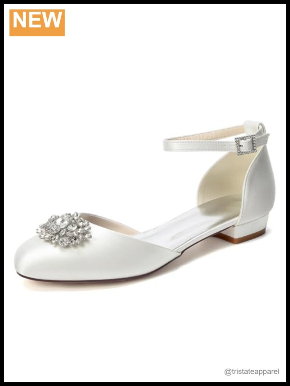 Satin Bridal Flats with Crystal Brooch D'Orsay Closed Toe Ankle Strap